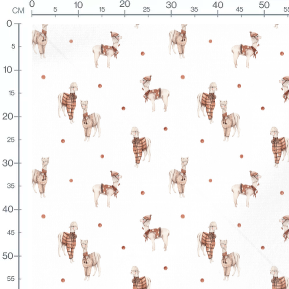 Tissu - Lamas en manteaux sur blanc