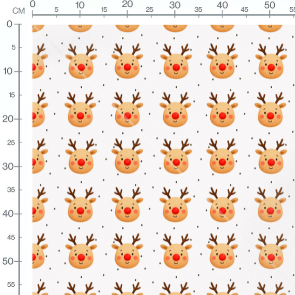 Tissu - Rennes souriants sur blanc