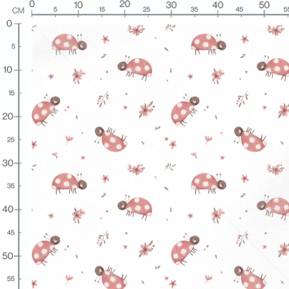Tissu - Coccinelles rouges et fleurs