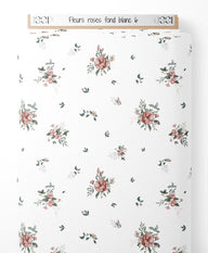 Tissu - Fleurs roses sur fond blanc 6