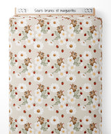 Tissu - Souris brunes et marguerites