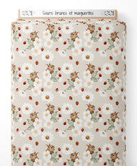 Tissu - Souris brunes et marguerites