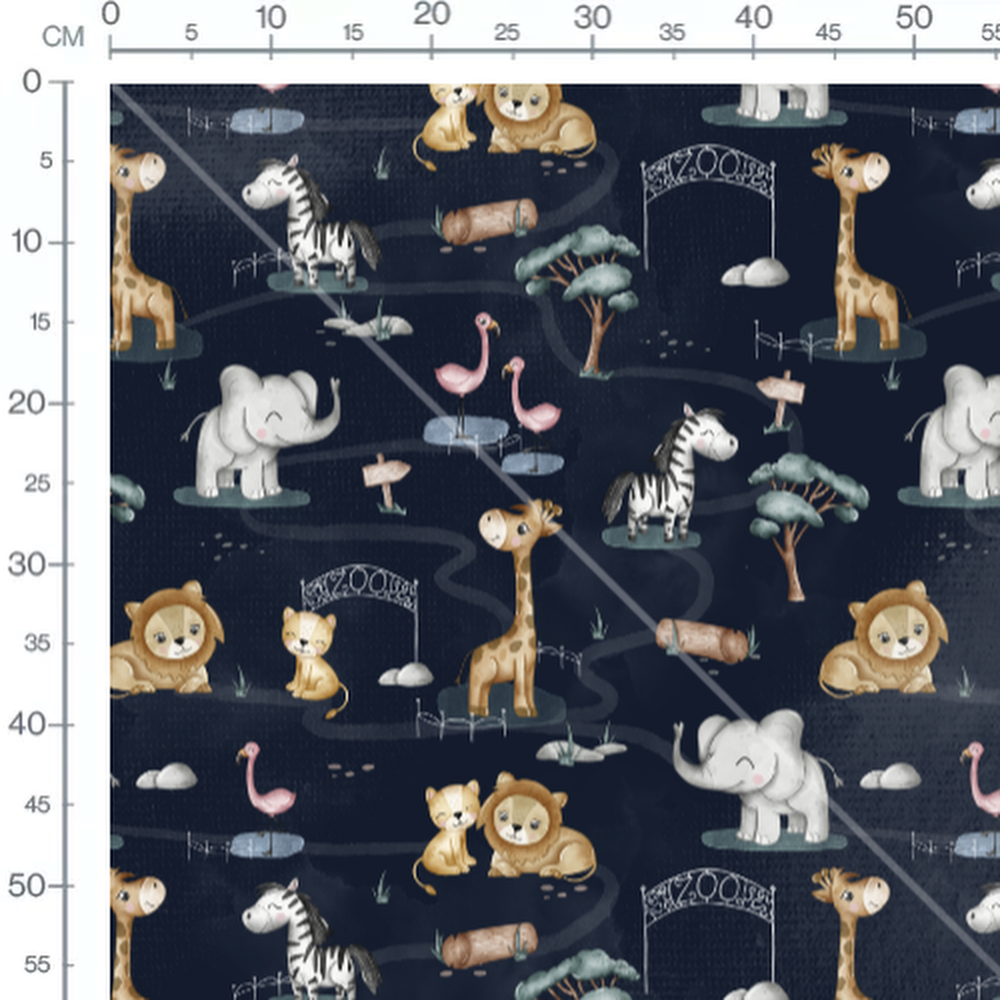 Tissu - Animaux de zoo sur fond sombre