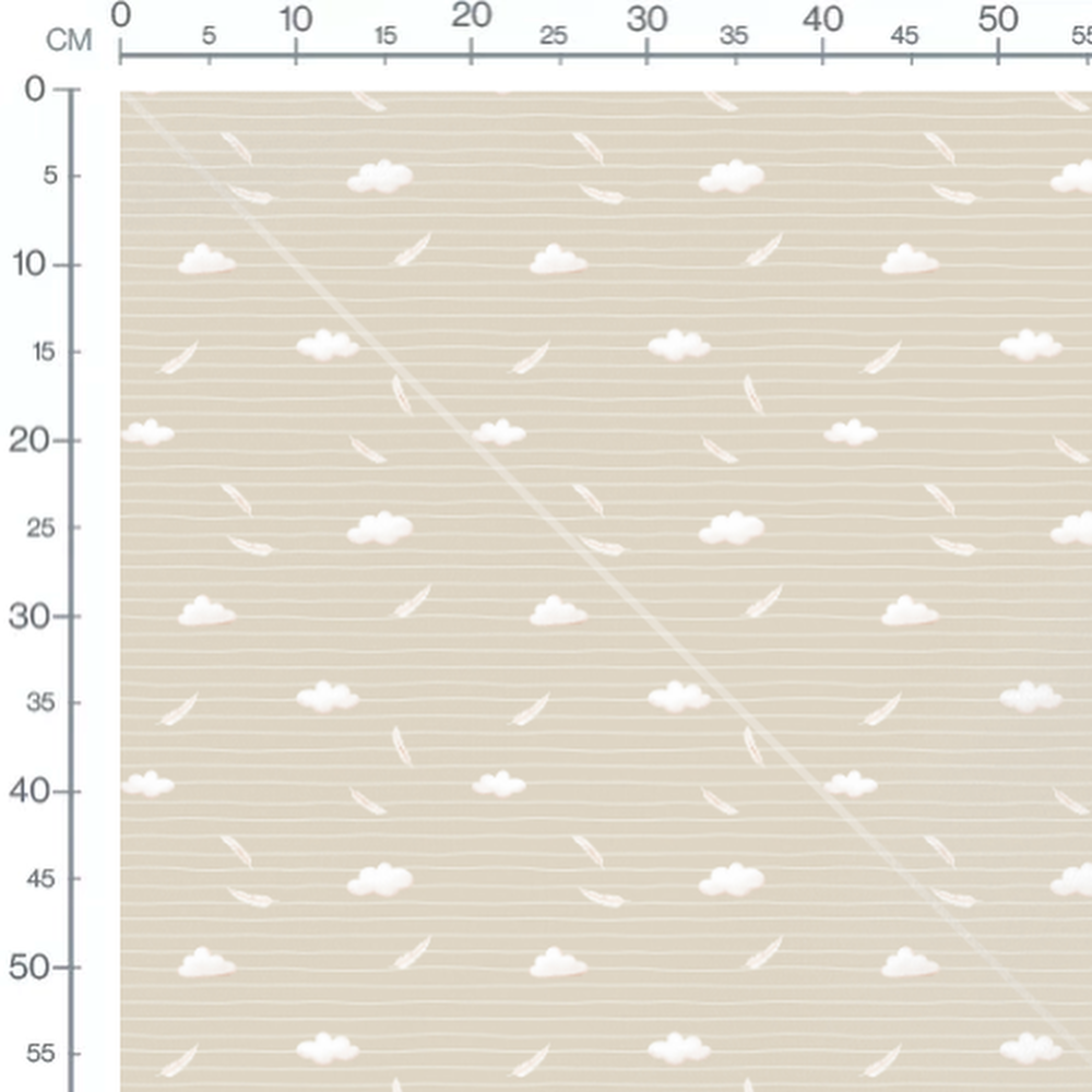 Tissu - Nuages et plumes sur beige