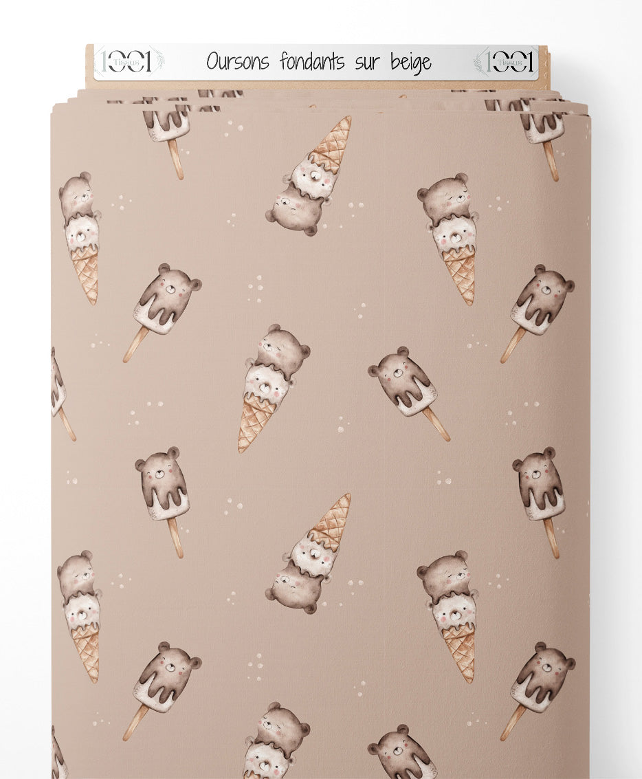 Tissu - Oursons fondants sur beige