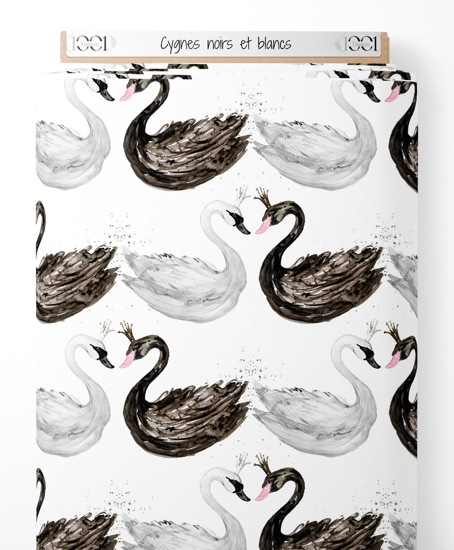 Tissu - Cygnes noirs et blancs