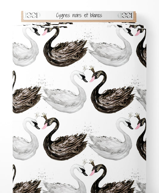 Tissu - Cygnes noirs et blancs
