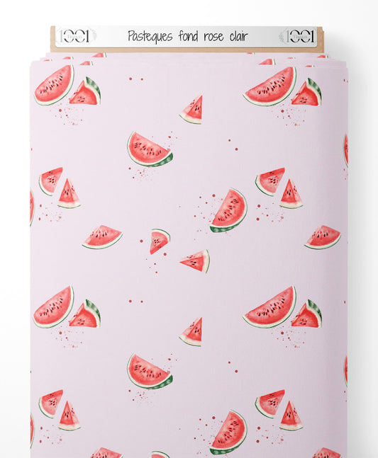 Tissu - Pastèques sur fond rose clair