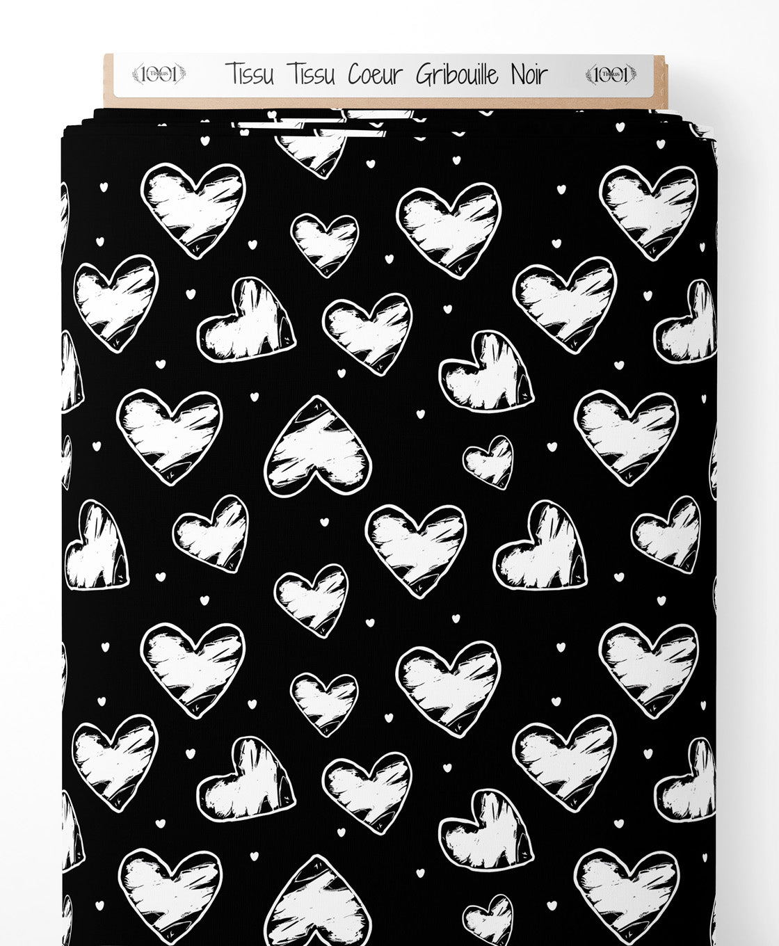 Tissu - Tissu Coeur Gribouille Noir