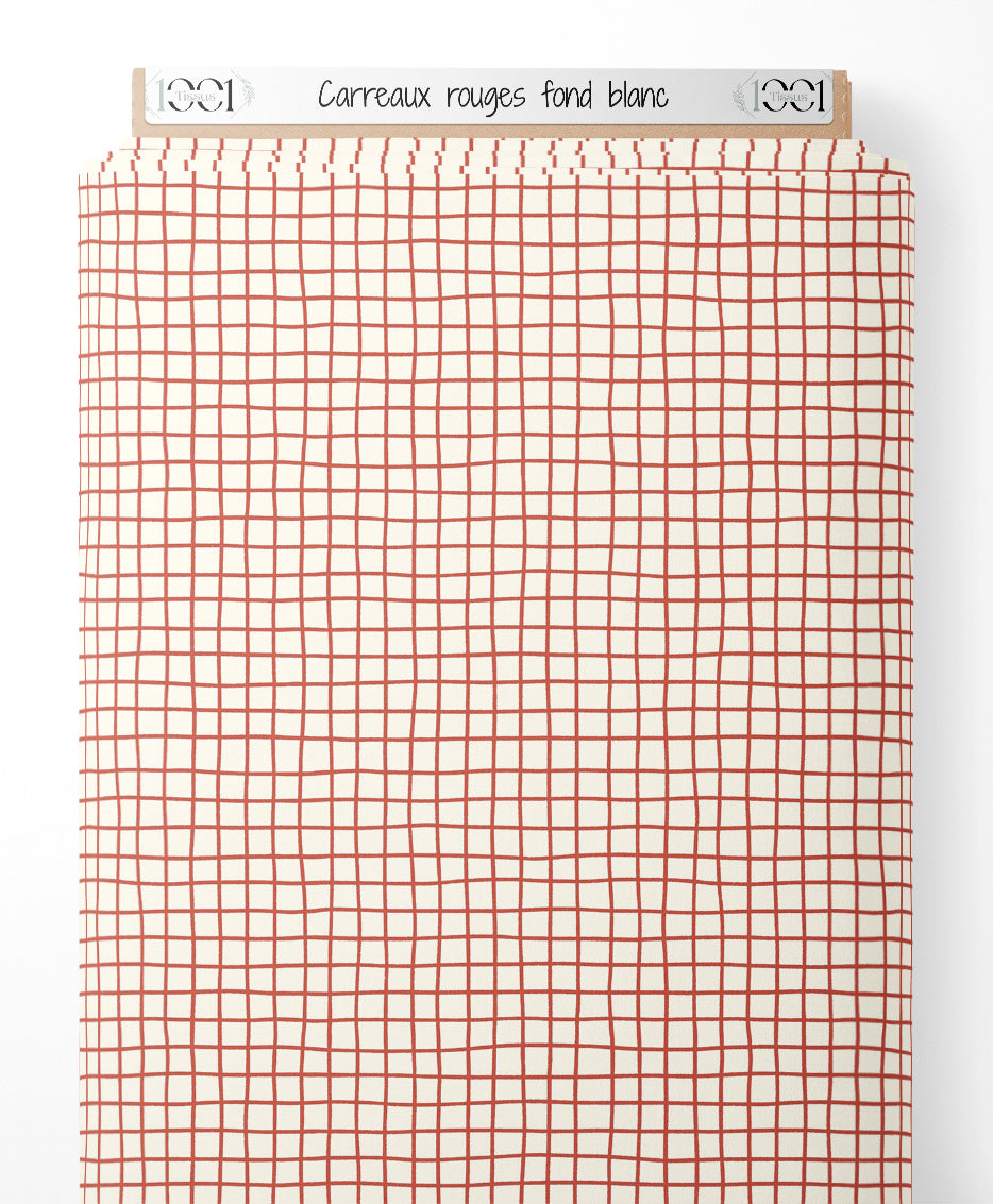 Tissu - Carreaux rouges sur fond blanc