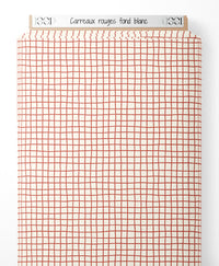 Tissu - Carreaux rouges sur fond blanc