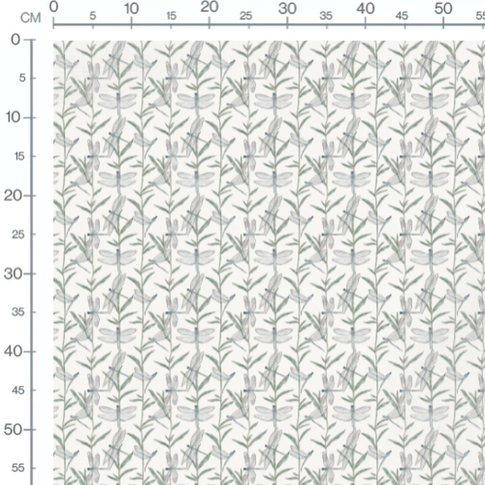 Tissu - Libellules et feuilles vertes