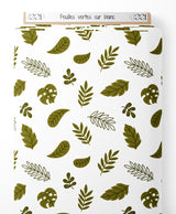 Tissu - Feuilles vertes sur blanc