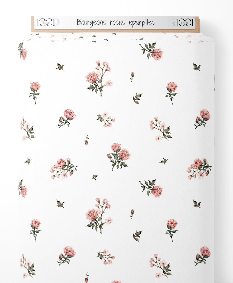 Tissu - Bourgeons roses éparpillés