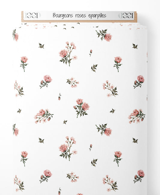 Tissu - Bourgeons roses éparpillés