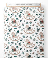Tissu - Chevaux floraux sur fond blanc