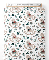 Tissu - Chevaux floraux sur fond blanc