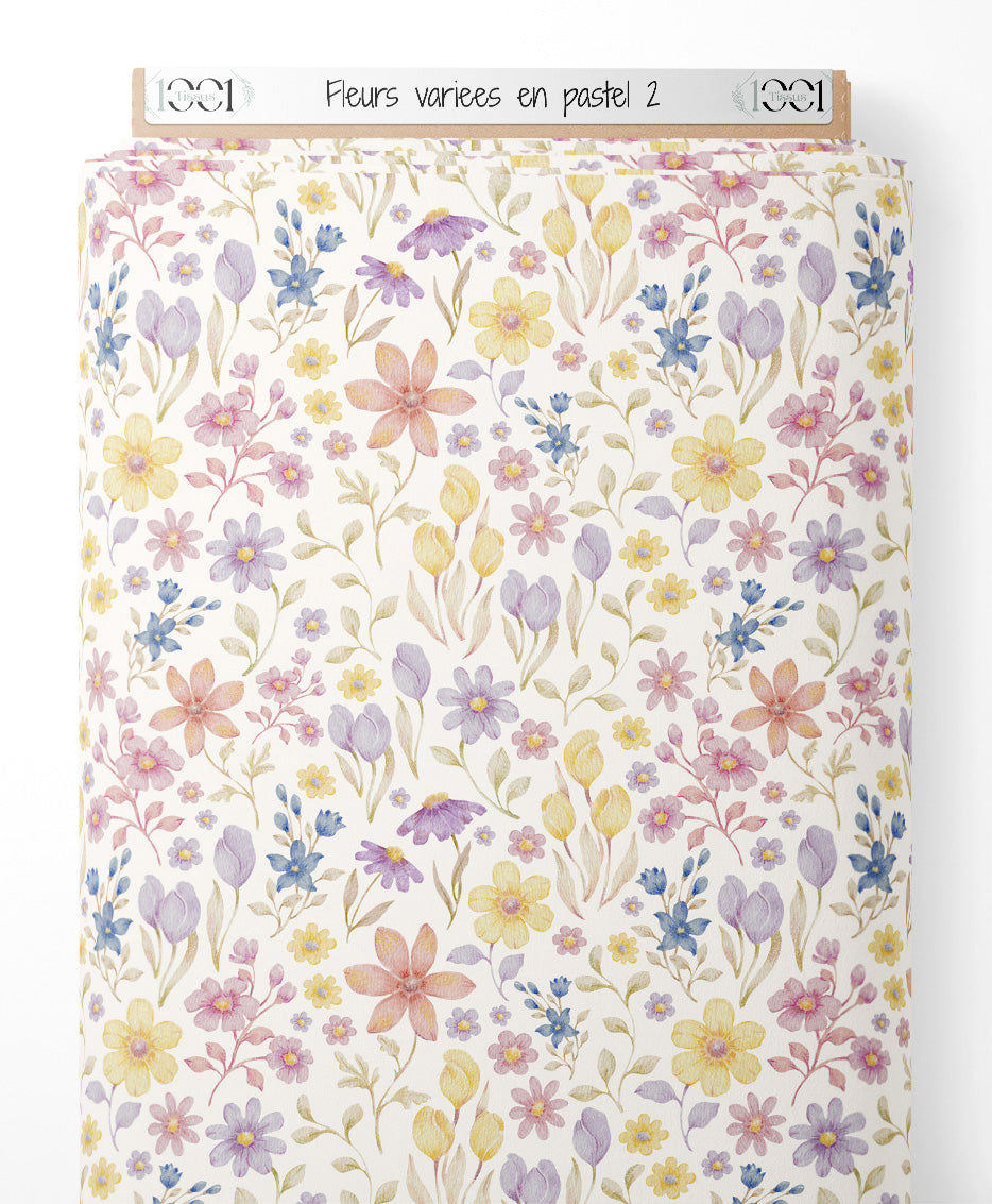 Tissu - Fleurs variées en pastel 2