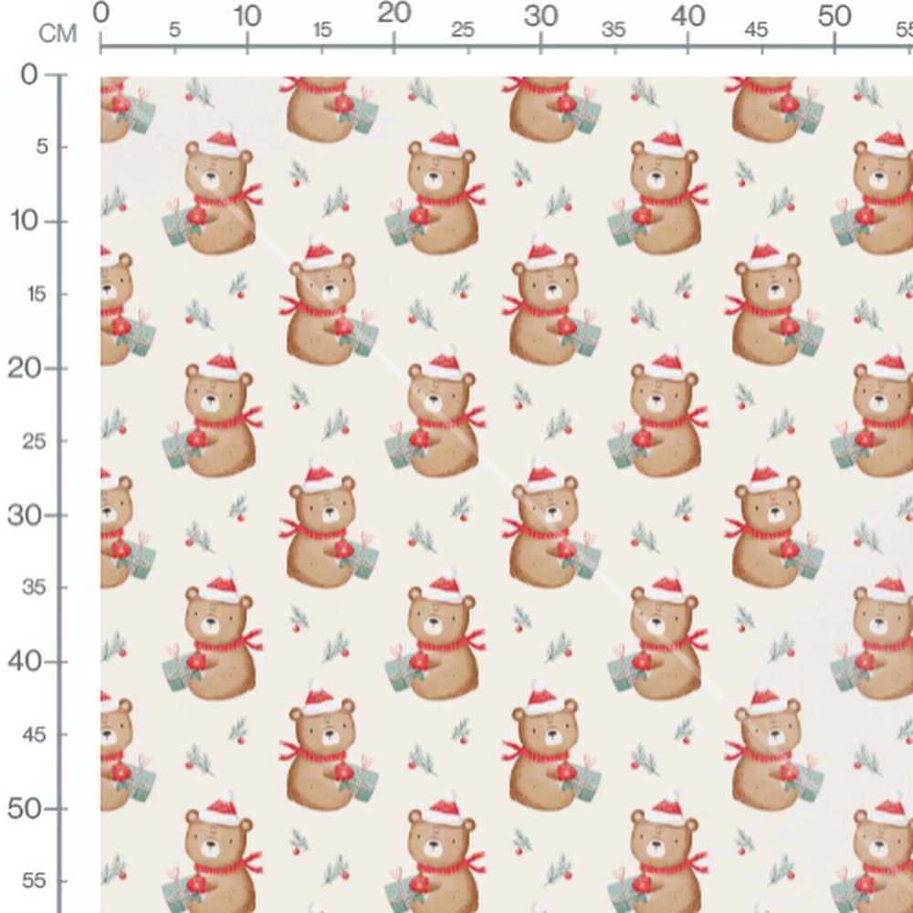 Tissu - Ours festif sur fond beige