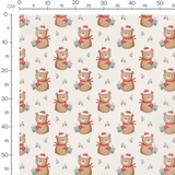 Tissu - Ours festif sur fond beige