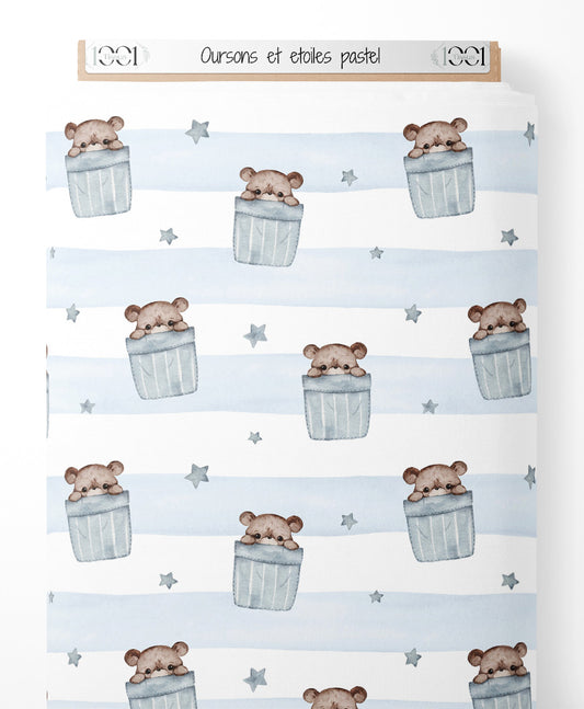Tissu - Oursons et étoiles pastel
