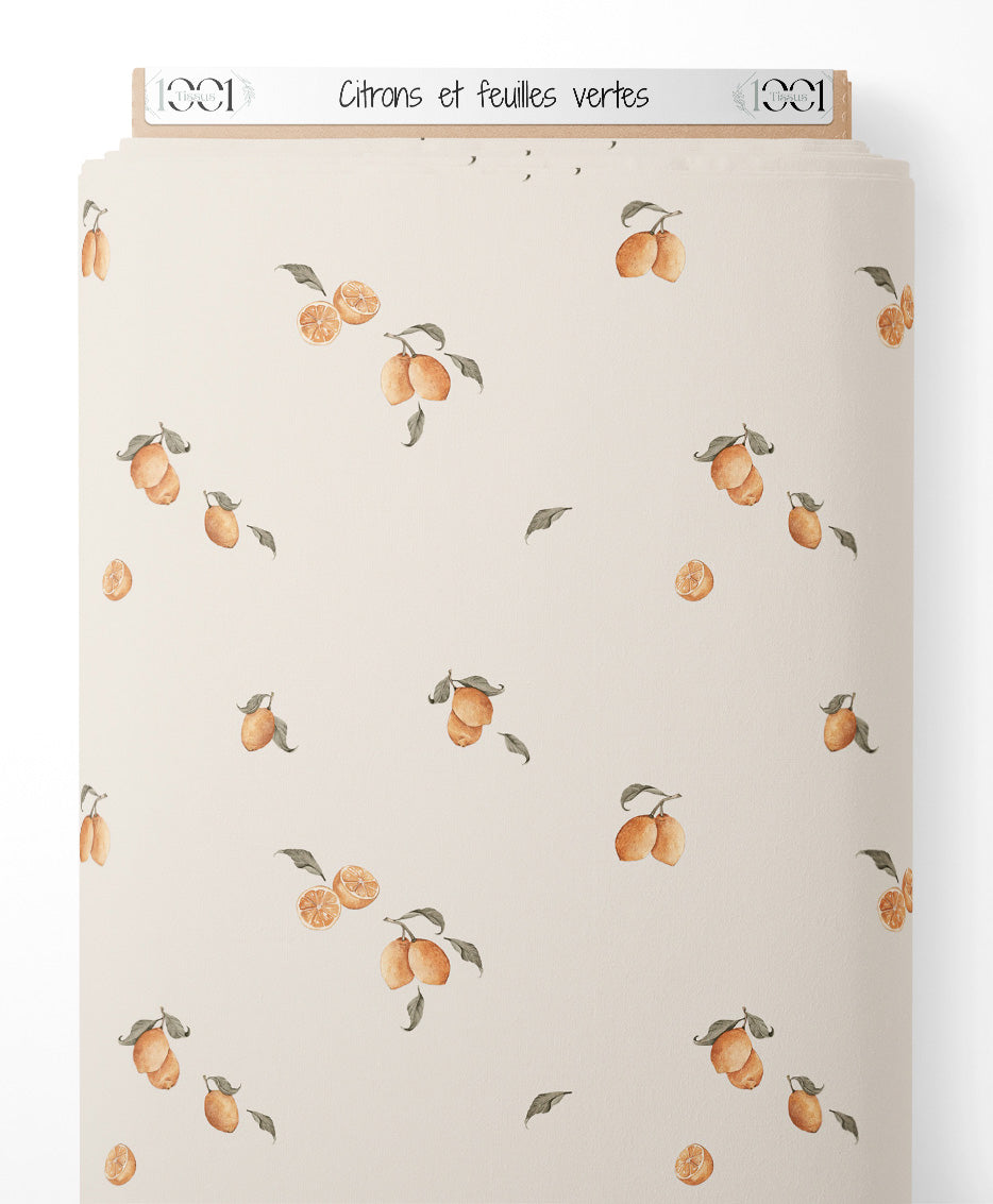 Tissu - Citrons et feuilles vertes