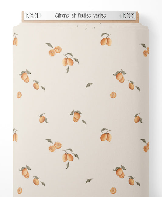 Tissu - Citrons et feuilles vertes