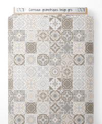 Tissu - Carreaux géométriques beige gris
