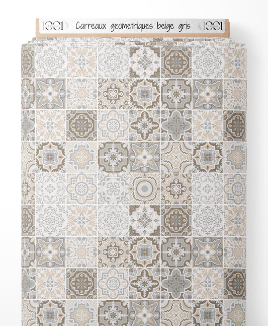 Tissu - Carreaux géométriques beige gris