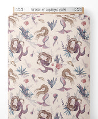 Tissu - Sirènes et coquillages pastel