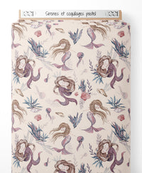 Tissu - Sirènes et coquillages pastel