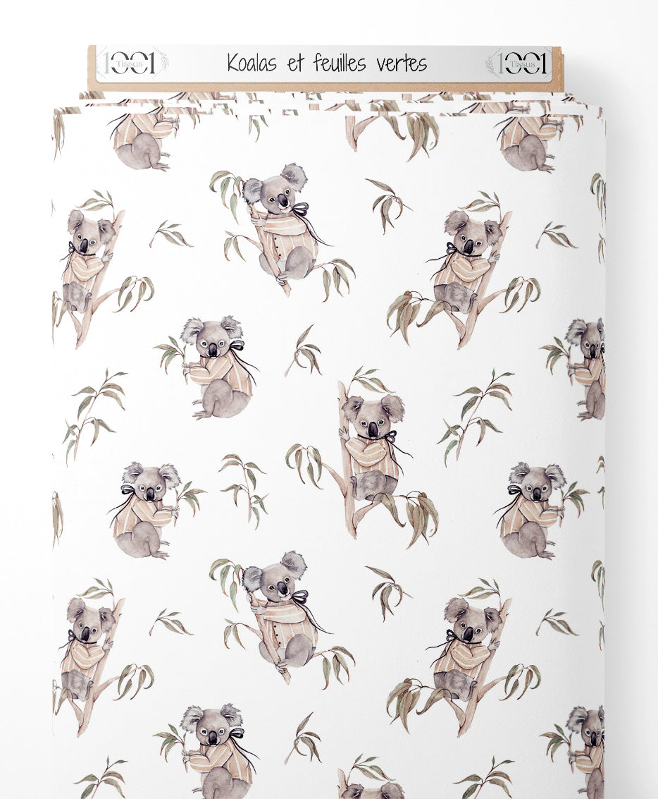 Tissu - Koalas et feuilles vertes