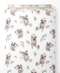 Tissu - Koalas et feuilles vertes