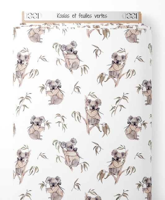 Tissu - Koalas et feuilles vertes