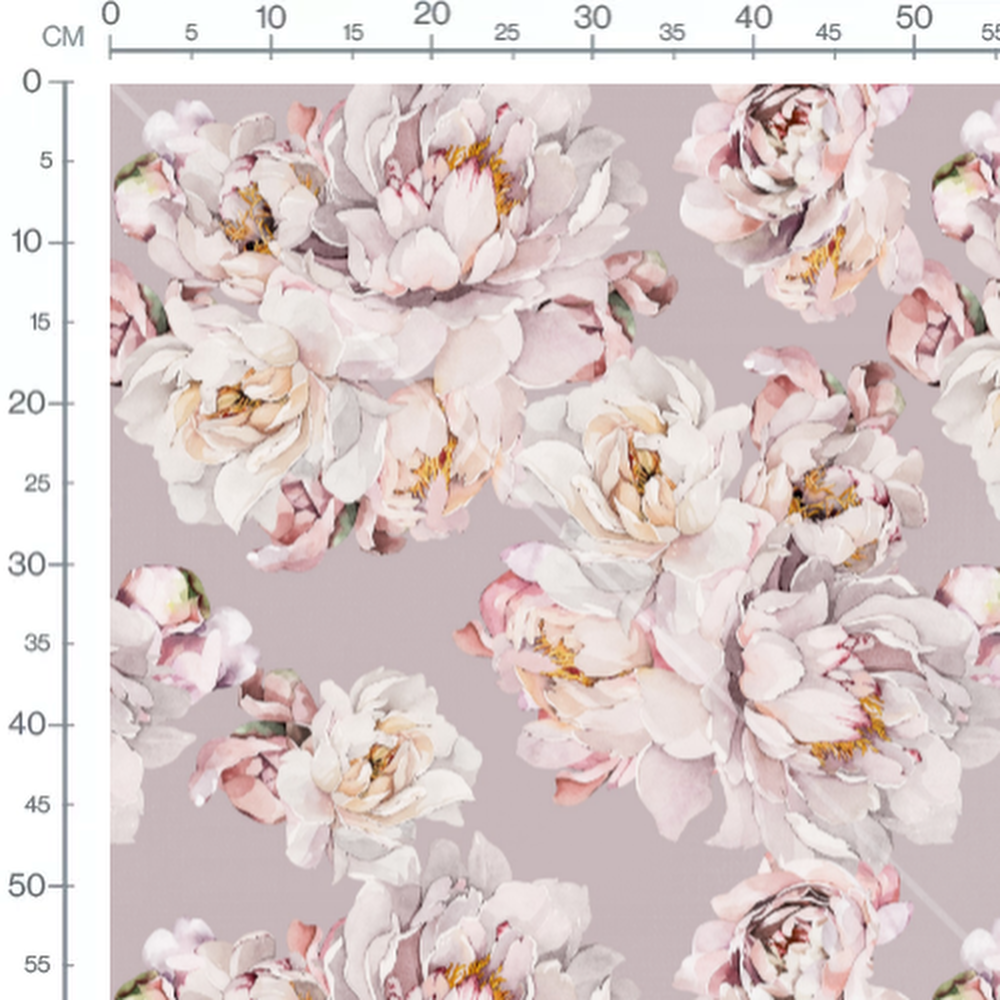 Tissu - Pivoines pastel sur fond mauve