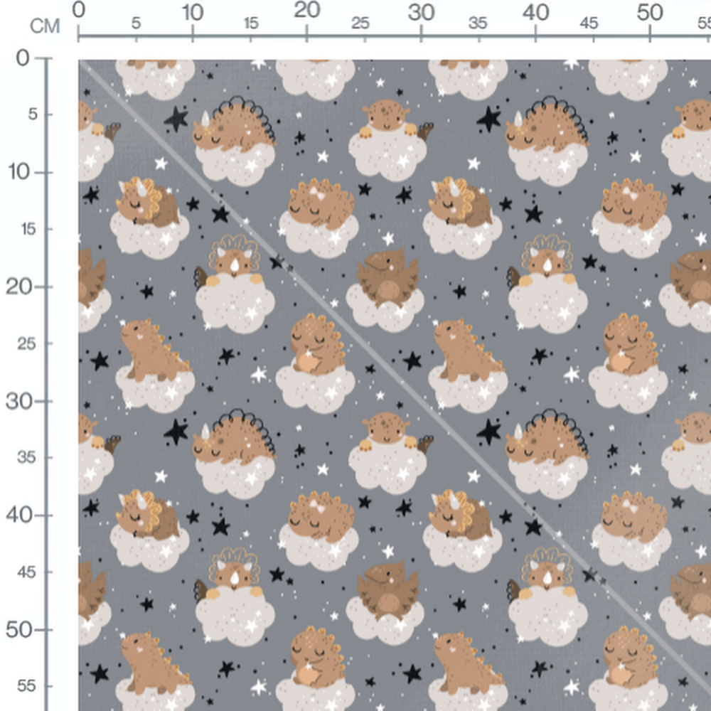 Tissu - Dinosaures sur nuages gris