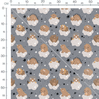Tissu - Dinosaures sur nuages gris
