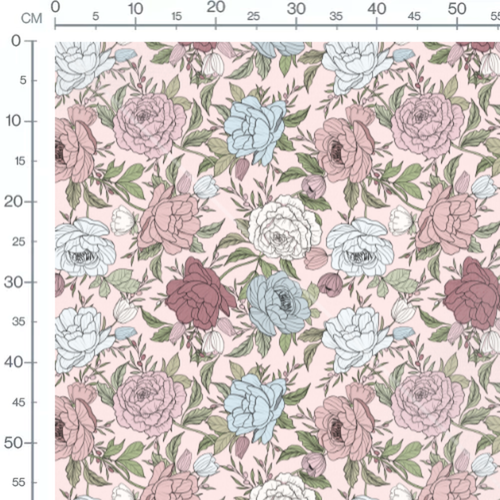 Tissu - Fleurs roses et bleues variées 3