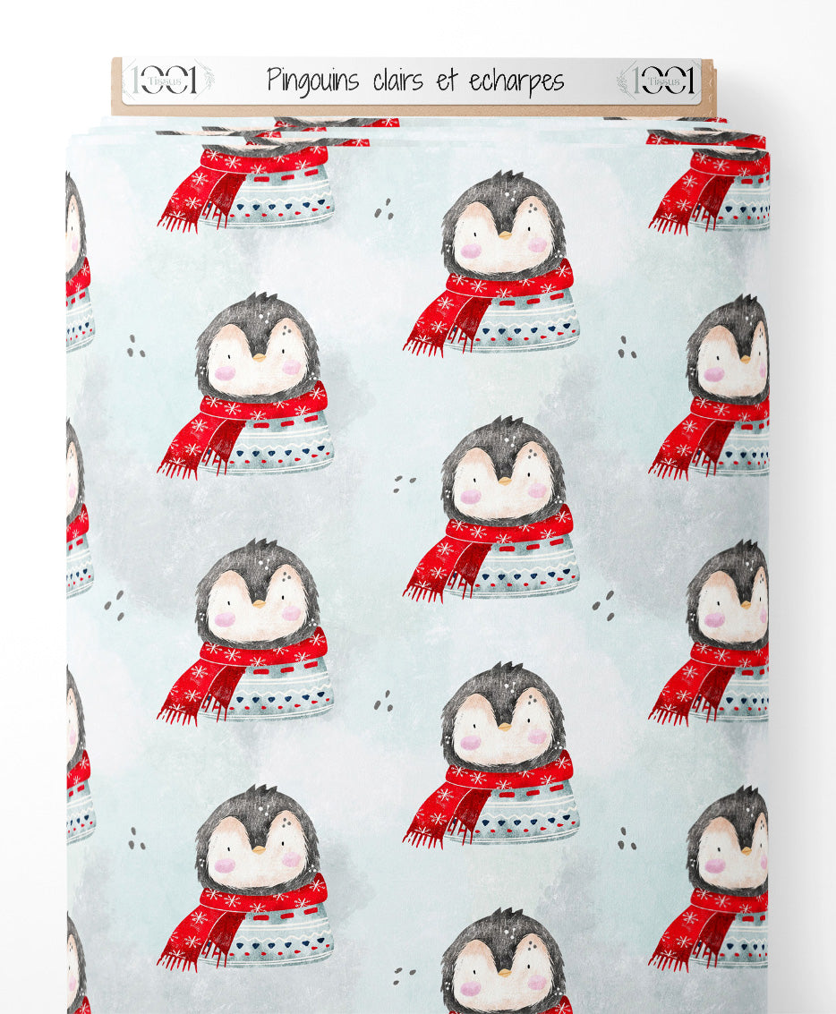 Tissu - Pingouins clairs et écharpes