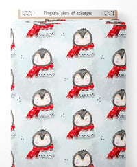 Tissu - Pingouins clairs et écharpes