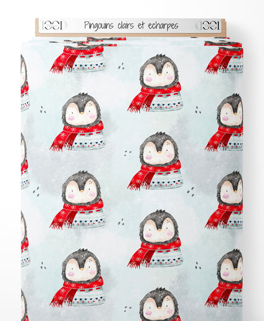 Tissu - Pingouins clairs et écharpes
