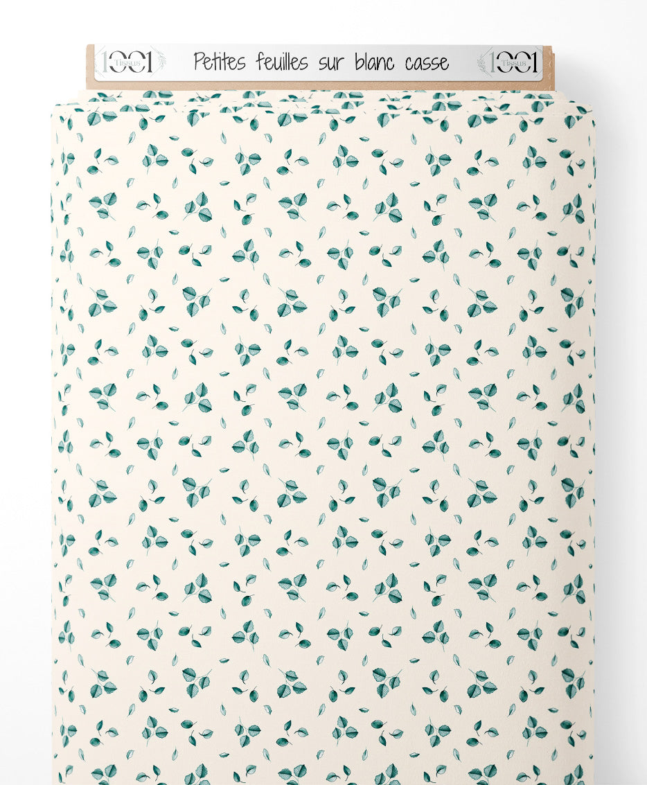 Tissu - Petites feuilles sur blanc cassé