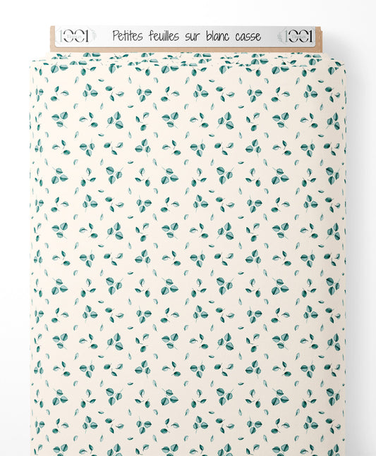 Tissu - Petites feuilles sur blanc cassé