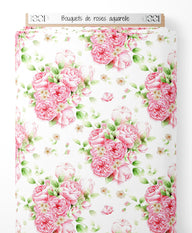 Tissu - Bouquets de roses aquarelle