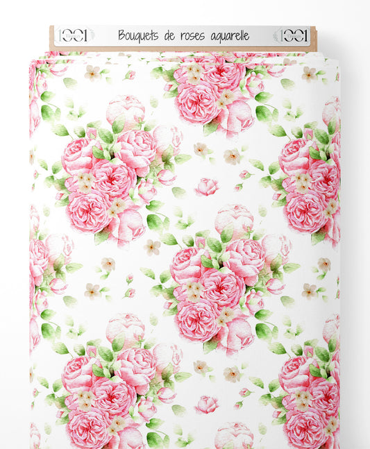 Tissu - Bouquets de roses aquarelle