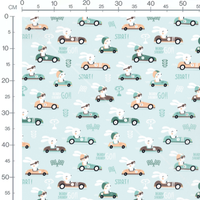 Tissu - Lapins en voitures colorées
