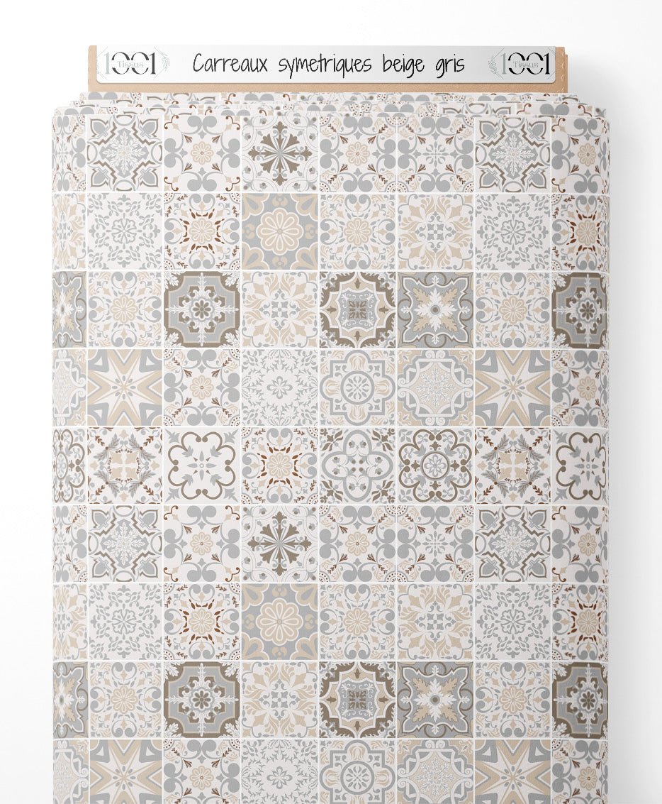 Tissu - Carreaux symétriques beige gris