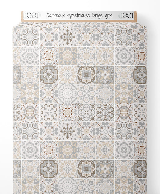 Tissu - Carreaux symétriques beige gris