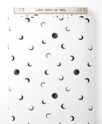 Tissu - Lunes noires sur blanc