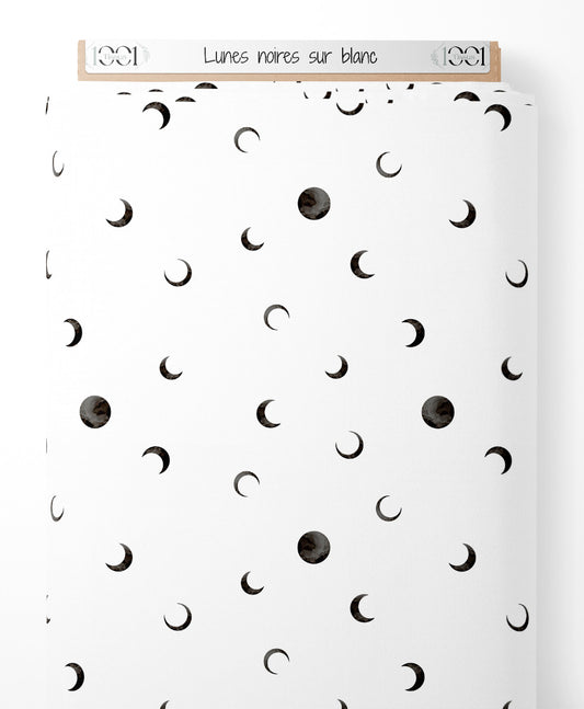 Tissu - Lunes noires sur blanc